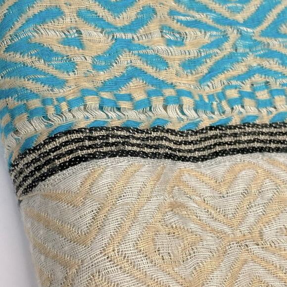 Bohemian Wrap Scarf Woven Striped Fringed Aztec Geometric Beige Blue Pink - Picture 5 of 14